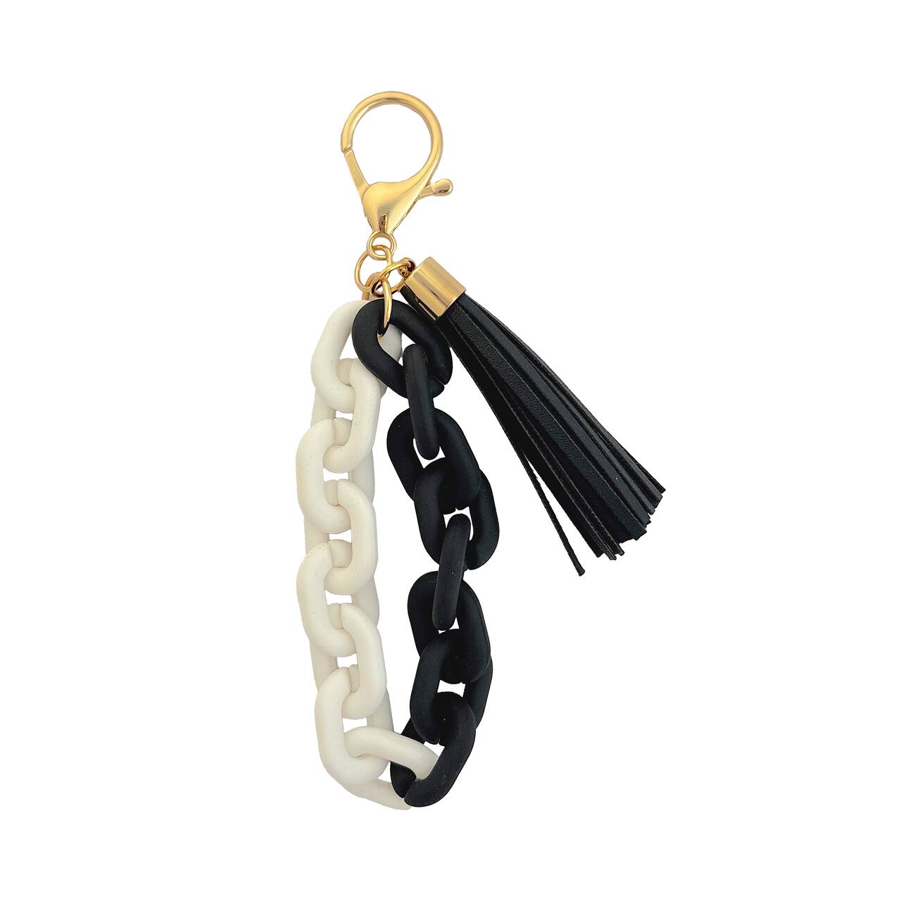 Blue Moon Studio™ Black & White Chain Link Bag Charm with Tassel